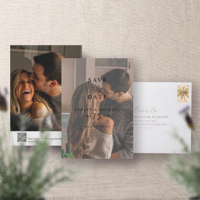 Elegant Vellum Overlay 2 Photo QR Code Wedding Save The Date (Set the Date!)