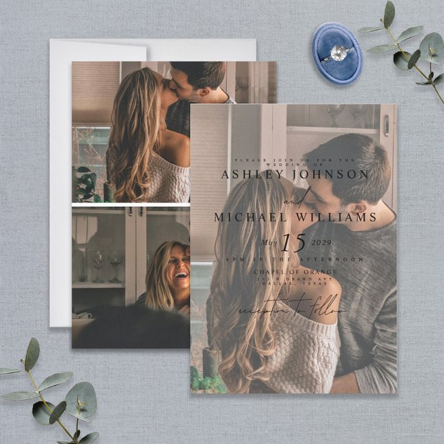 Elegant Vellum Overlay 3 Photo Wedding Invitation (Creator Uploaded)