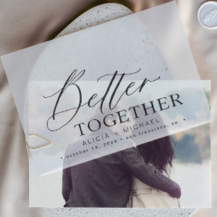 Elegant vellum overlay script wedding save date invitations