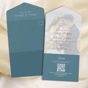 Elegant Vellum Photo Overlay Blue QR Code RSVP All In One Invitation