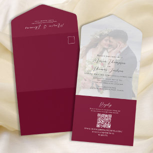 Elegant Vellum Photo Overlay Burgundy   QR Code All In One Invitation