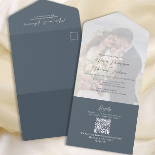 Elegant Vellum Photo Overlay Dark Grey QR Code All In One Invitation