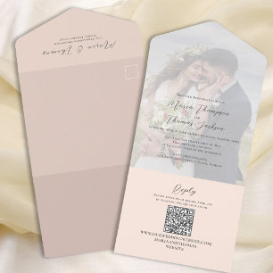 Elegant Vellum Photo Overlay Peach QR Code All In One Invitation