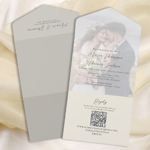 Elegant Vellum Photo Overlay Sage Green QR Code All In One Invitation