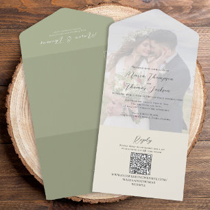 Elegant Vellum Photo Overlay Sage Green QR Code All In One Invitation