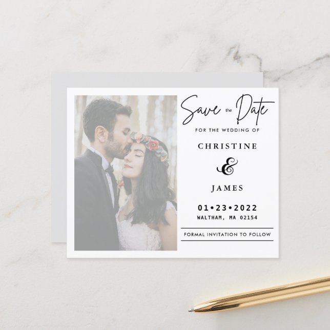 Elegant Vellum Script Photo Wedding Save The Date (Front/Back In Situ)