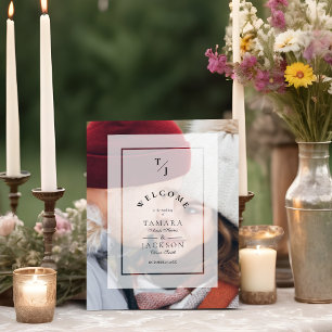 Elegant Vellum Transparency Wedding Initials Photo Pedestal Sign