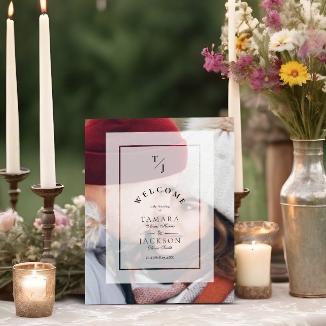 Elegant Vellum Transparency Wedding Initials Photo Pedestal Sign (Creator Uploaded)