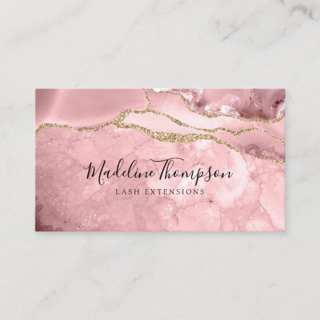 Elegant Velvet Blush Pink Marble Agate Geode Business Card (Front)