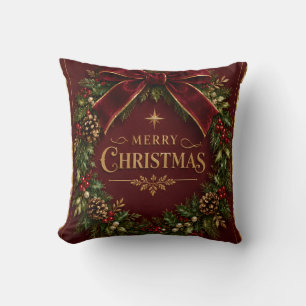 Elegant Velvet Bow Christmas, Luxury Botanical Cushion