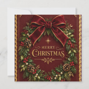 Elegant Velvet Bow Christmas, Luxury Botanical Invitation