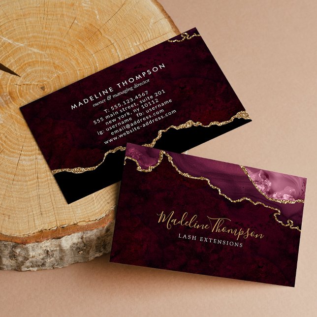 Elegant Velvet Burgundy Red Marble Agate Geode Business Card (Creator Uploaded)