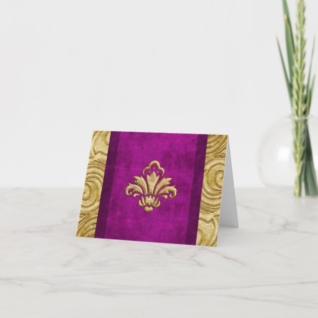 Elegant Velvet Look Gold Fleur de Lis Card (Front)