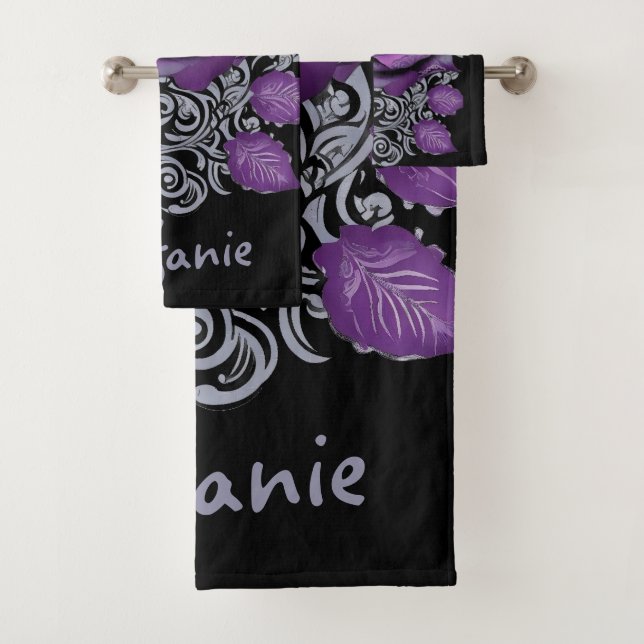 Elegant velvet rose surrounded by Tribal pattern Bath Towel Set (Insitu)