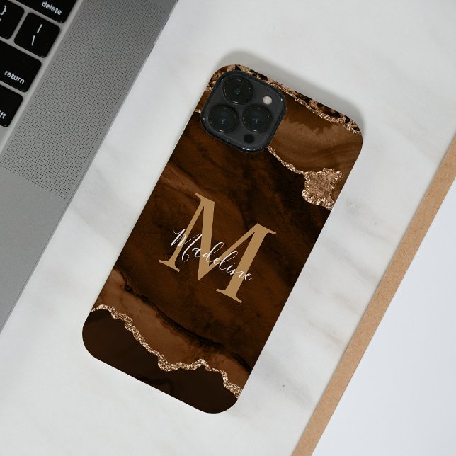 Elegant Velvet Rust Gold Agate Geode Monogram iPhone Case (Creator Uploaded)