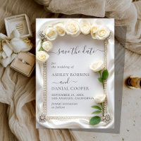Elegant Velvet White Roses Save The Date