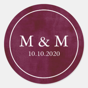 Elegant Velvety Burgundy  Wedding Classic Monogram Classic Round Sticker