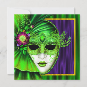 Elegant Venetian Mask Mardi Gras Wedding Invitation