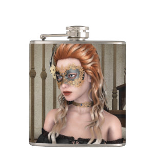Elegant Venetian Masquerade Portrait Art Hip Flask