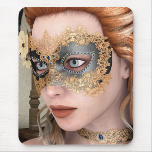 Elegant Venetian Masquerade Portrait Art Mouse Pad