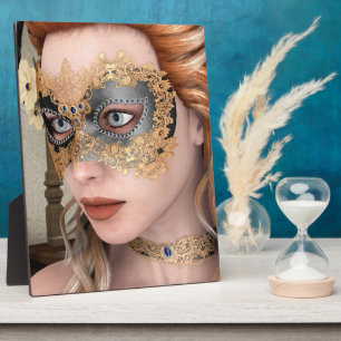 Elegant Venetian Masquerade Portrait Art Plaque