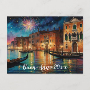 Elegant Venice Fireworks New Year Postcard