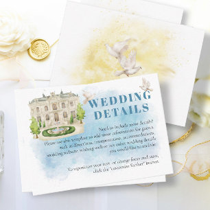 Elegant Venue flowers Doves Wedding details Enclosure Card