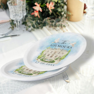 Elegant Venue   flowers doves Wedding Luxury Paper Plate