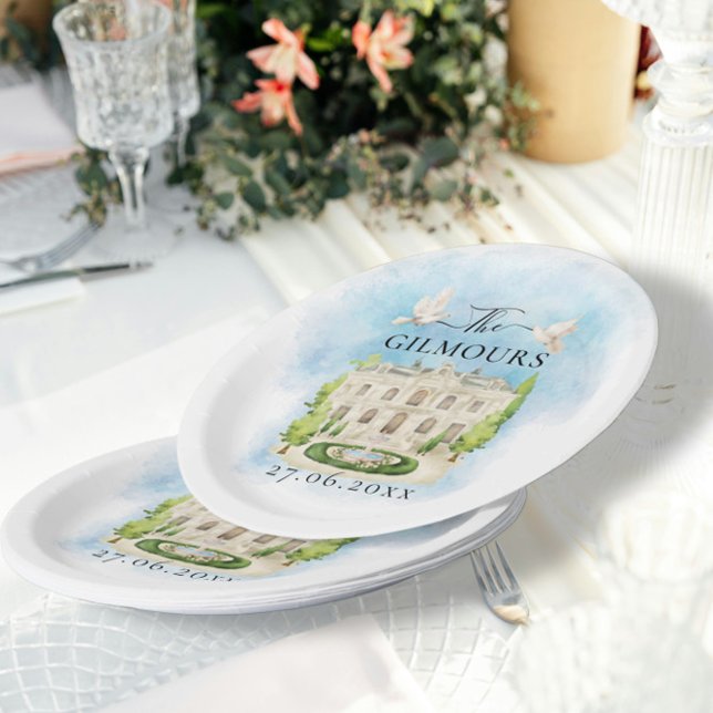 Elegant Venue | flowers doves Wedding Luxury Paper Plate (Creator Uploaded)