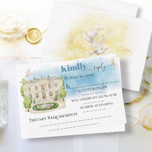 Elegant Venue flowers trees doves Wedding RSVP Card