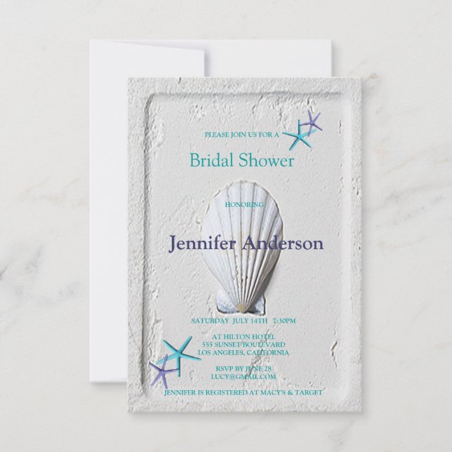 Elegant Venus Clam Beach Seashore Bridal Shower Invitation (Front)