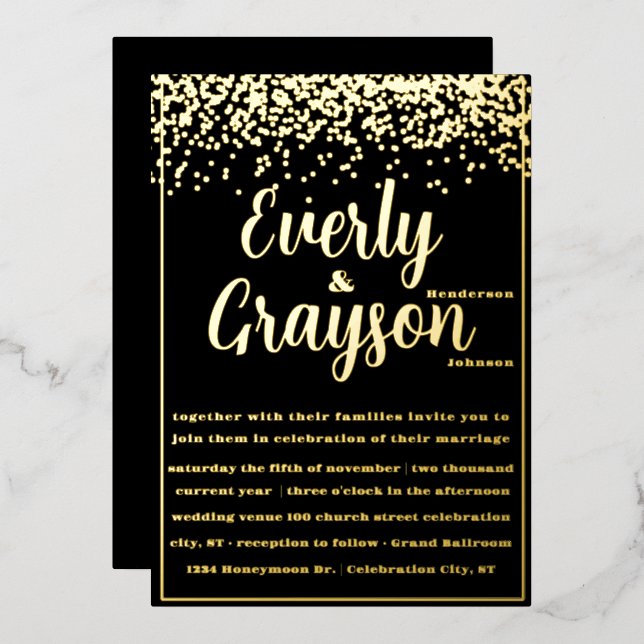 Elegant Veri Black and Gold Confetti Wedding   (Front/Back)
