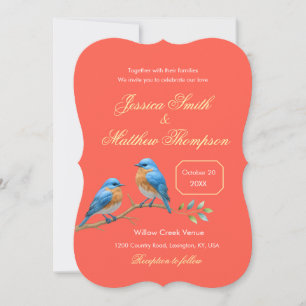 Elegant Verona Sunset Coral Bluebirds Wedding  Invitation