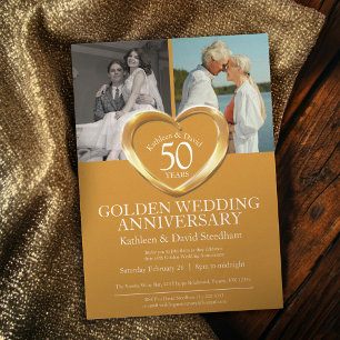 Elegant Vertical Golden 50th Wedding Anniversary Invitation