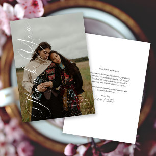 Elegant Vertical Script Photo Wedding Thank You Card