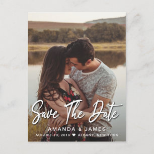 Elegant Vertical Typography Wedding Save The Date Announcement Postcard