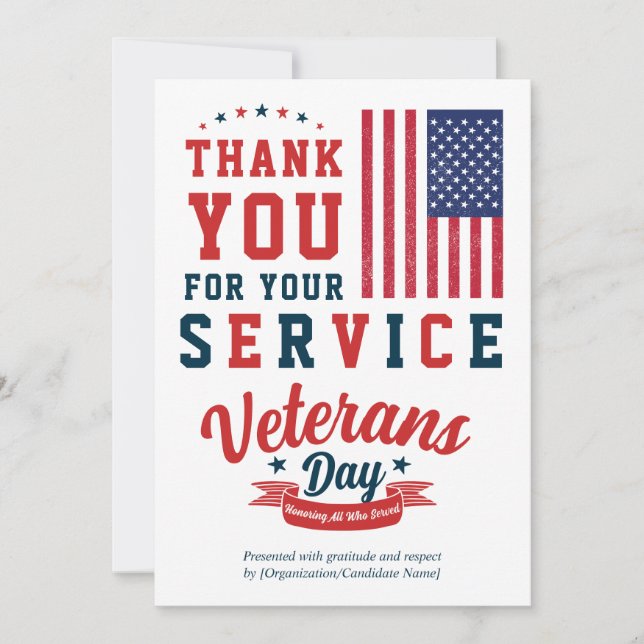 Elegant Veterans Day Thank You 2026 Calendar Holiday Card (Front)