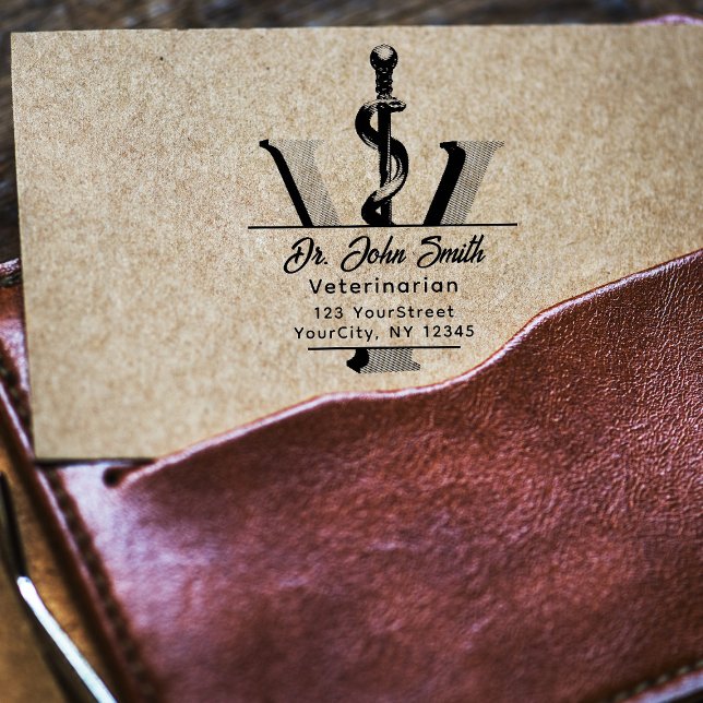 Elegant Veterinary Medicine Asclepius Script Rubber Stamp (Creator Uploaded)