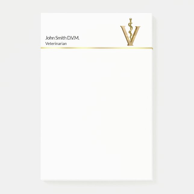 Elegant Veterinary Medicine Gold V Asclepius Vet Post-it Notes (Front)
