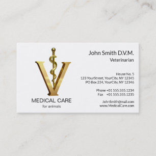 Elegant Veterinary Medicine Gold V Vet Asclepius Business Card