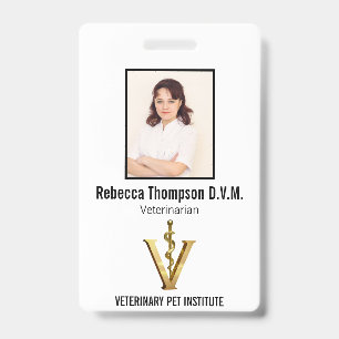 Elegant Veterinary Medicine Gold V Vet   Photo ID Badge