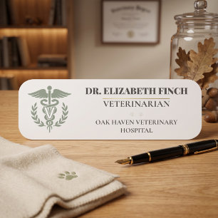 Elegant Veterinary Name Tag DVM Caduceus