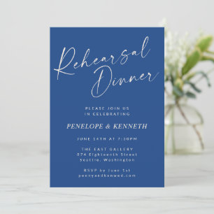 Elegant Vibrant Blue Script Rehearsal Dinner Invitation