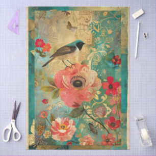 Elegant Vibrant Colorful Floral Decoupage Tissue Paper
