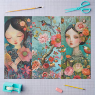 Elegant Vibrant Colourful Floral Decoupage Collage Tissue Paper