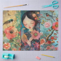 Elegant Vibrant Colourful Floral Decoupage Collage