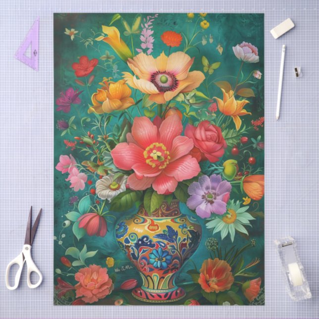 Elegant Vibrant Colourful Floral Decoupage Tissue Paper (Craft)