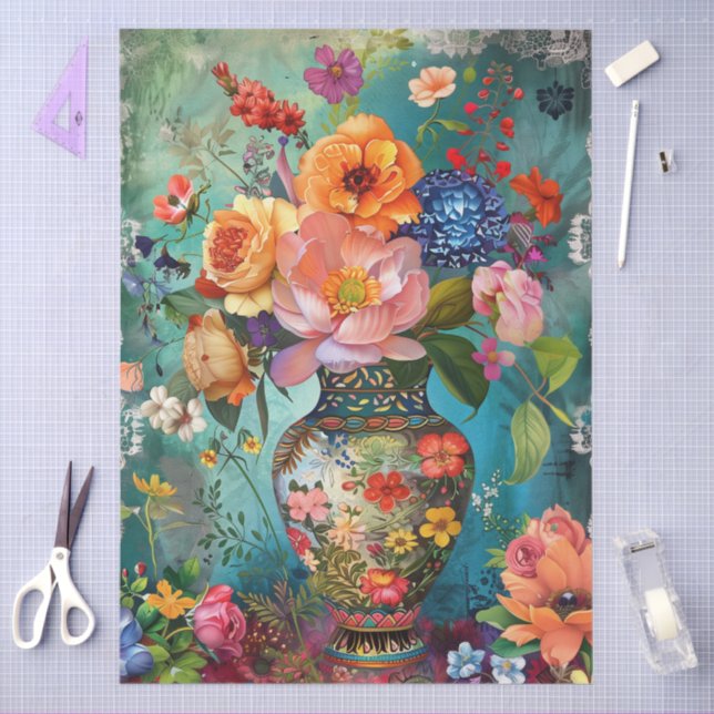 Elegant Vibrant Colourful Floral Decoupage Tissue Paper (Craft)