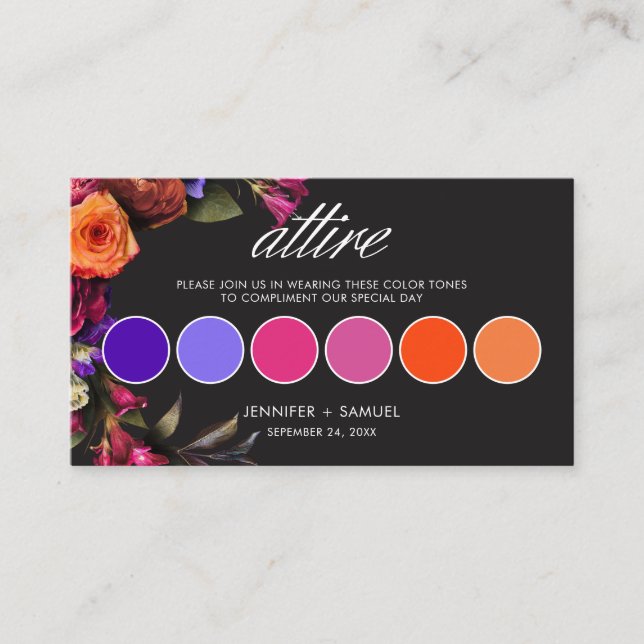 Elegant Vibrant Floral Wedding Dress Code Colour Enclosure Card (Front)