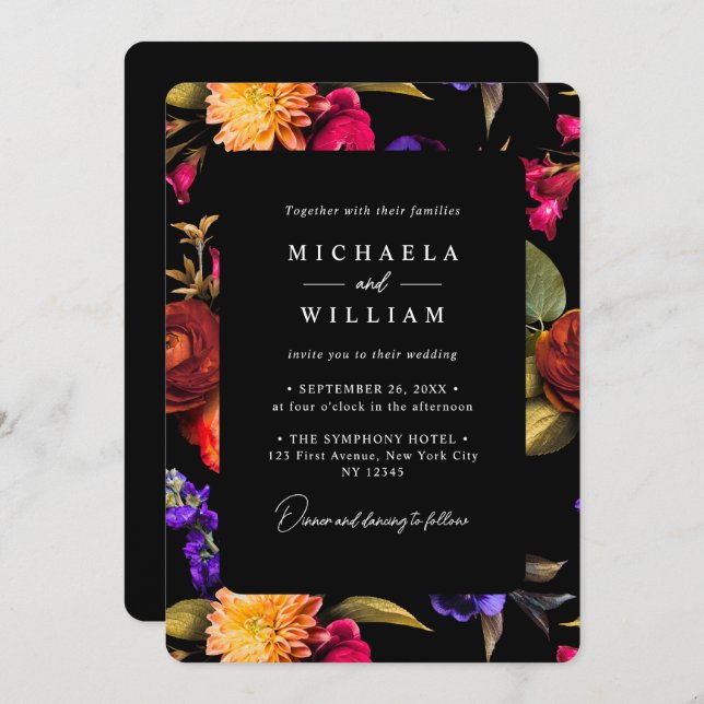 Elegant Vibrant Floral Wedding Invitation (Front/Back)
